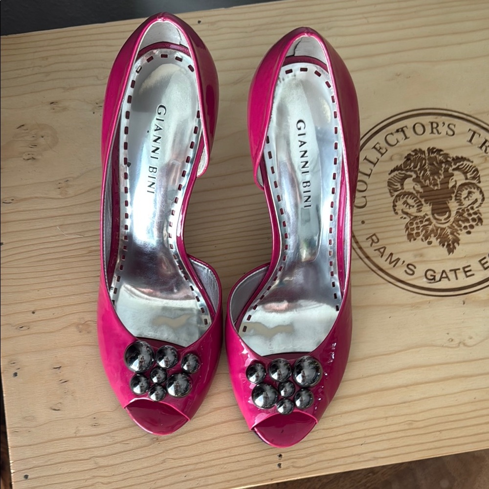 Gianni Bini Fuchsia Peep-Toe Heels with Embellishments